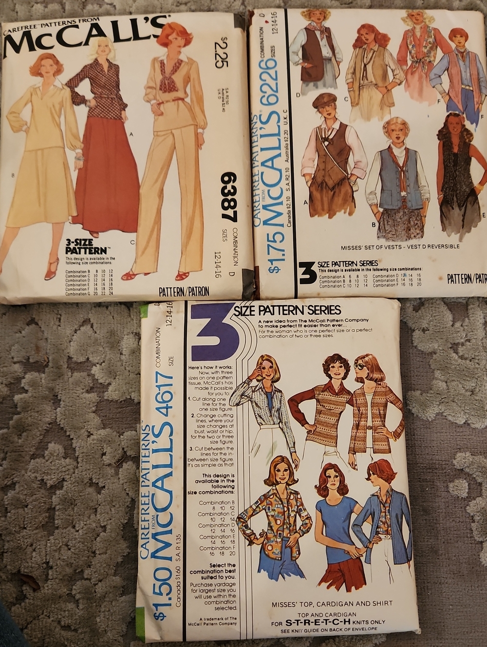 McCall's Vintage 1970's Sewing Pattern Lot — Carefree 3 Size Series 12 14 16